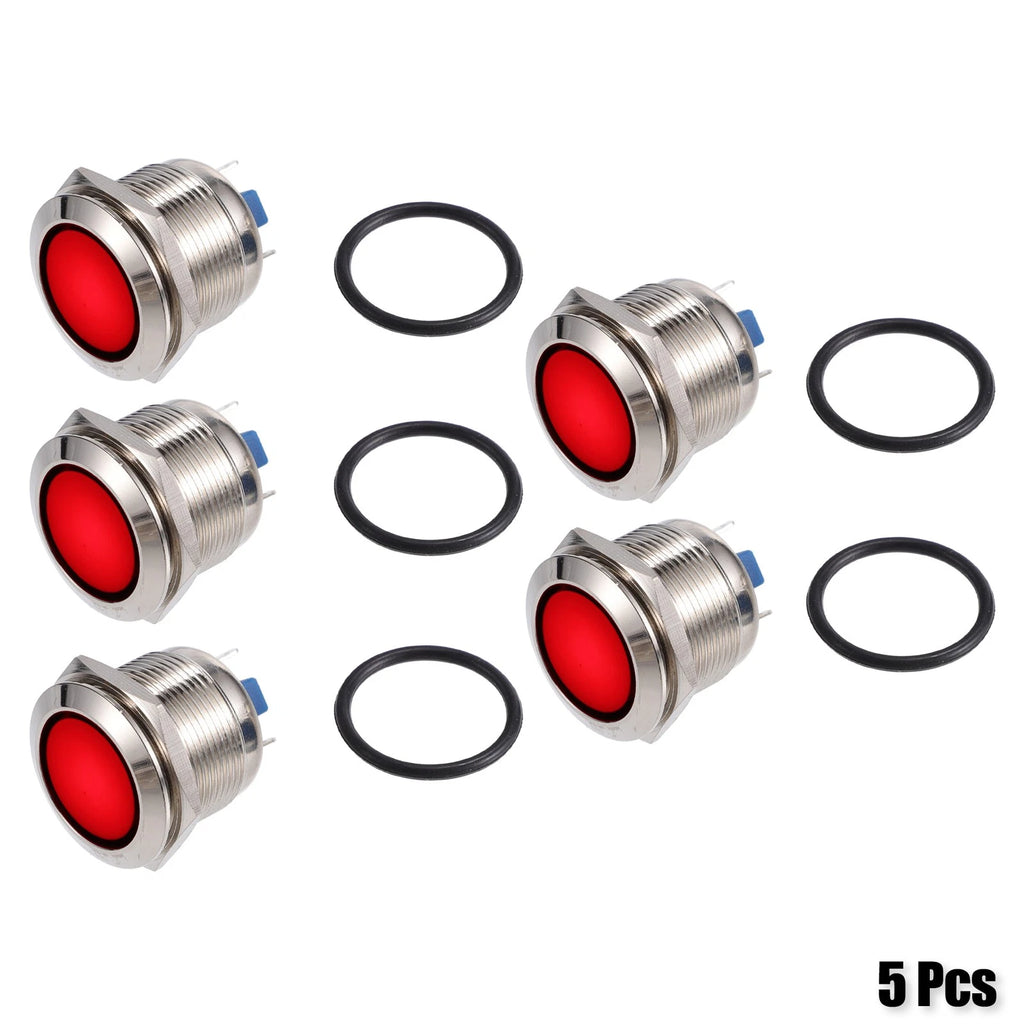 5 Pcs 22mm LED Waterproof Pilot Indicator Signal Light for