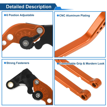 Short Brake Clutch Levers for Honda CBR1000RR 2008–2019 (Orange, 1 Pair)