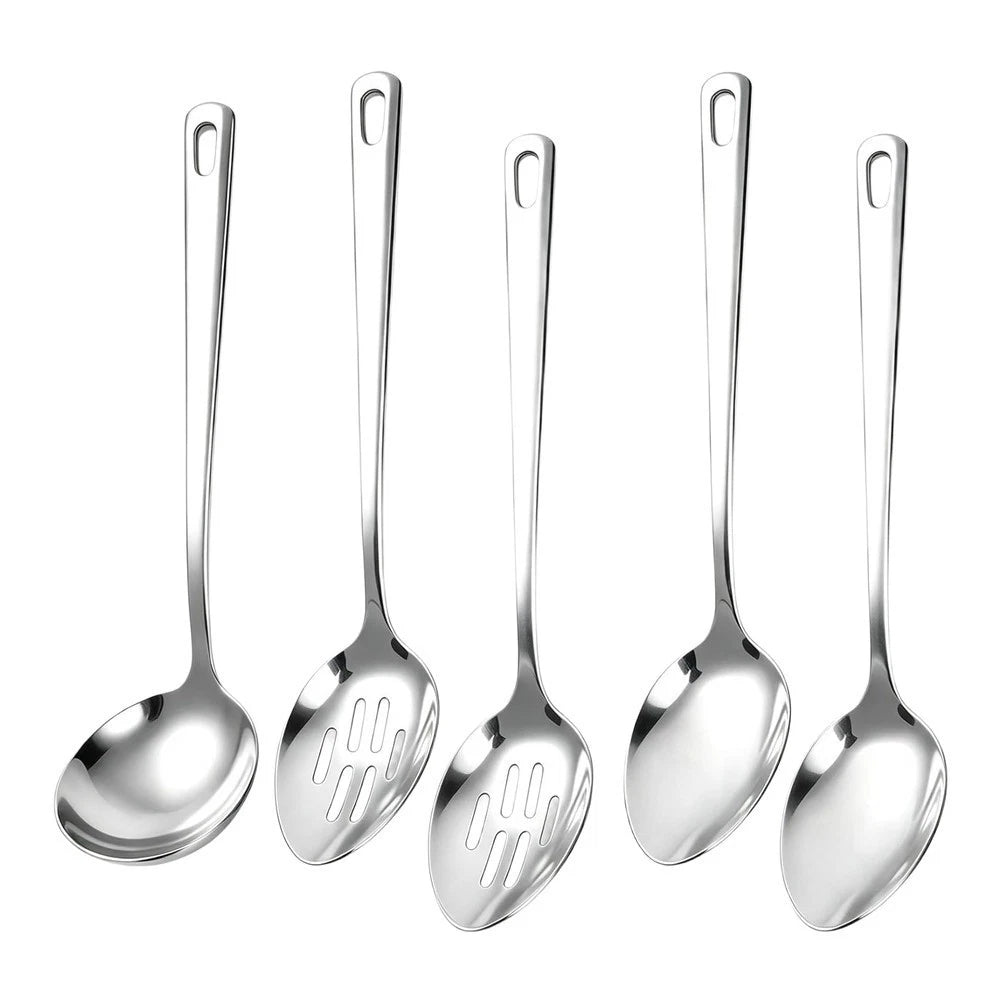 5 Piece Stainless Steel Spoon Set for Mixing Serving Straining