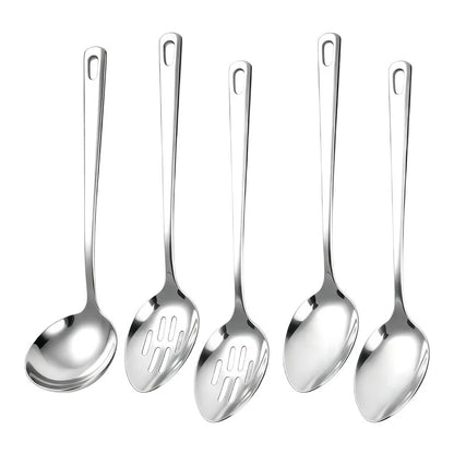 5 Piece Stainless Steel Spoon Set for Mixing Serving Straining