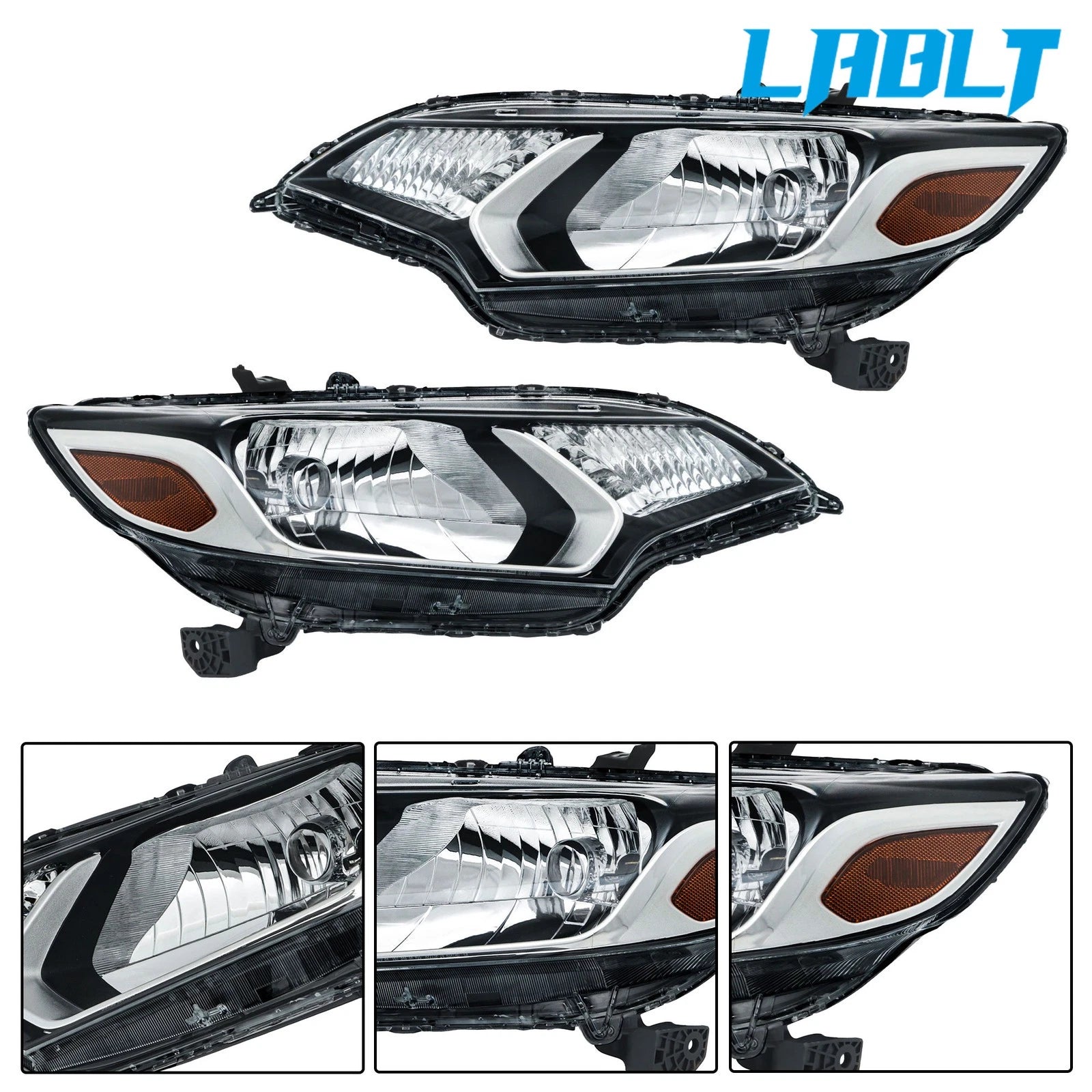 Set of 2 Chrome Halogen Headlights Assembly for Honda Fit (2015–2017)