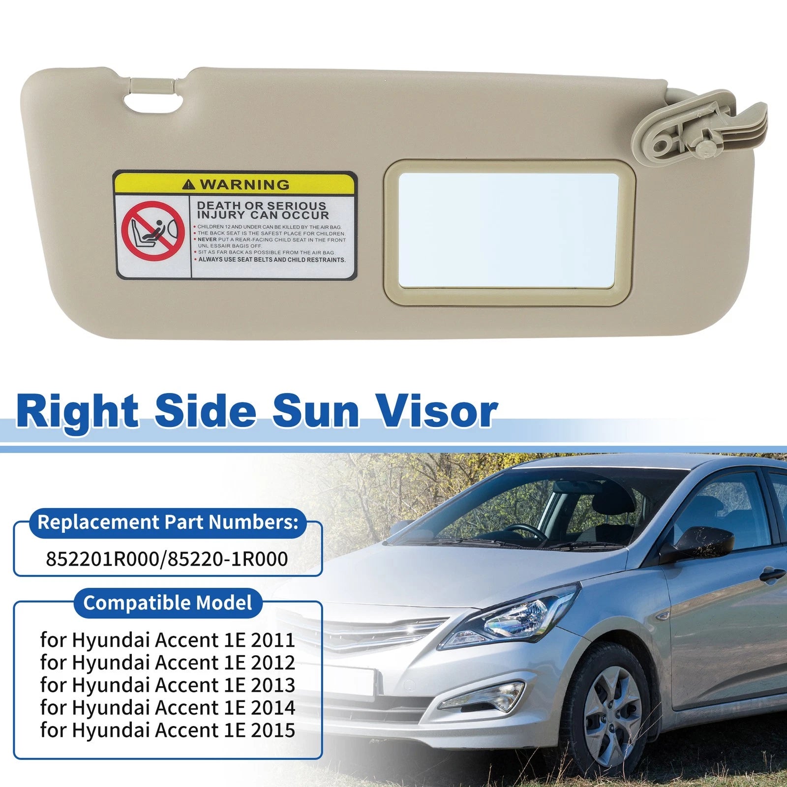 Right Side Sun Visor Replacement for Hyundai Accent 1E (2011–2015)