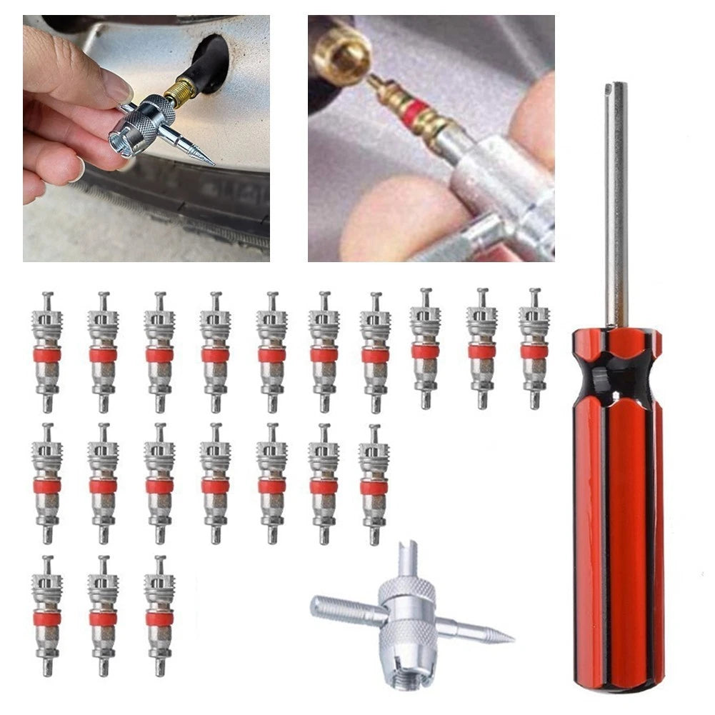 Tire Valve Core Tool Set for Car Motorcycle (Nickel Plated, Rust Resistant)