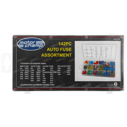 142pc Auto Fuse Assortment Kit for European Vehicles (Mini, Glass, Big)