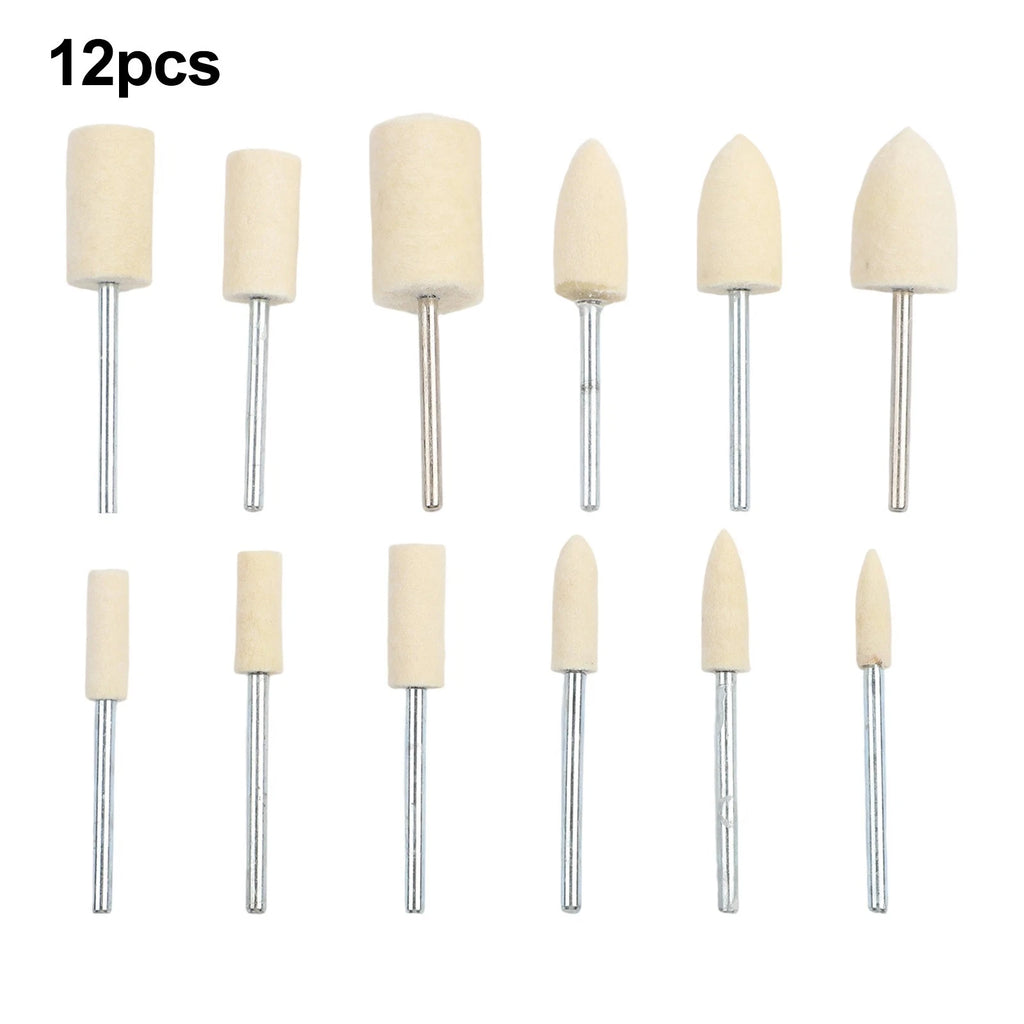 12 Wool Grinding Head Set for Rotary Tools (Glass, Metal, Jade)