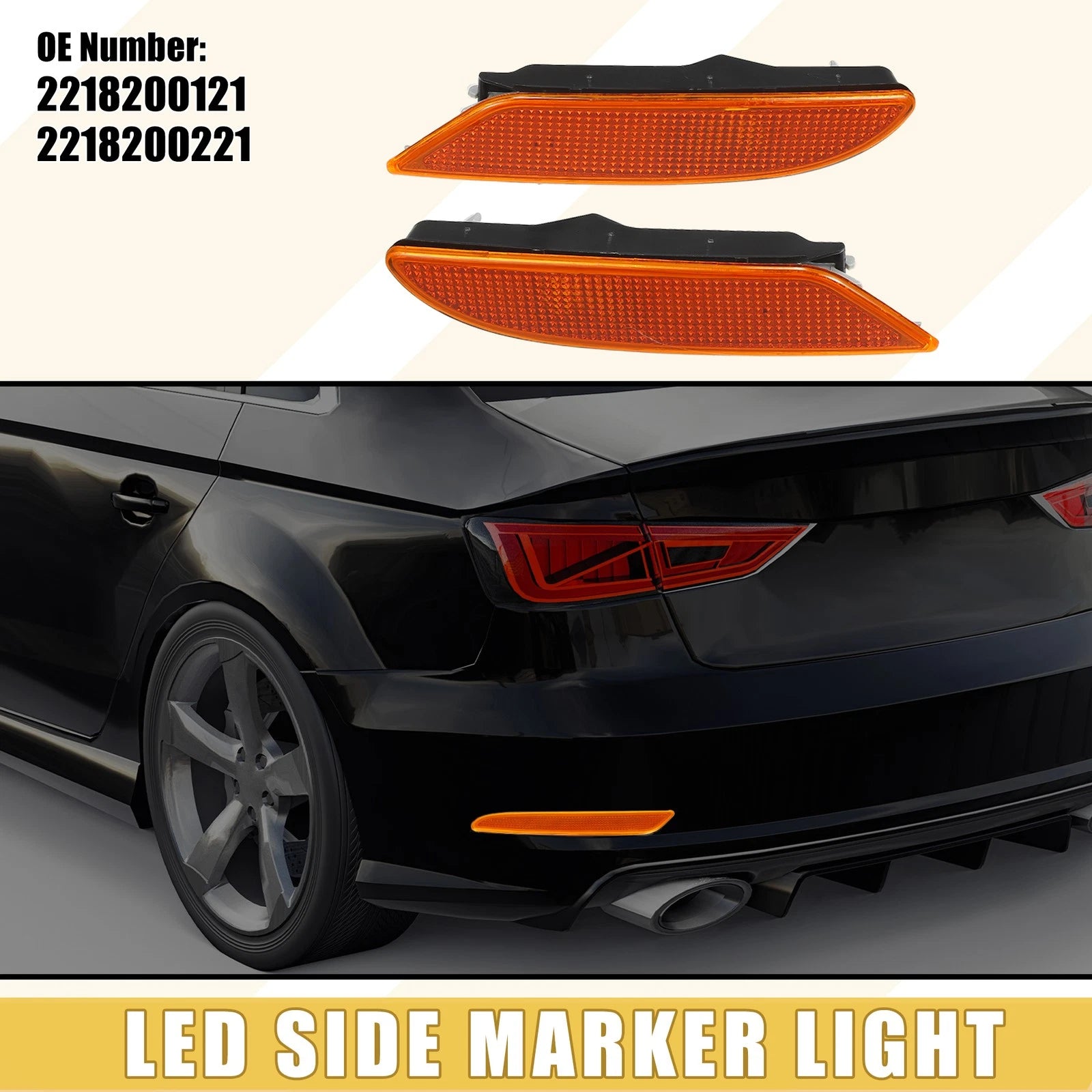 LED Bumper Side Marker Light Front for Mercedes-Benz PC ABS Orange (1 Pair)