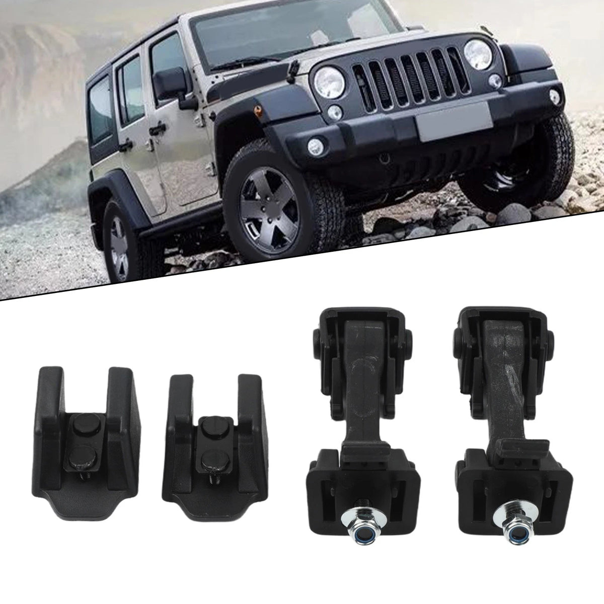 2X Hood Lock Catch Bracket for Jeep Wrangler JK (2007–2018) Black Plastic