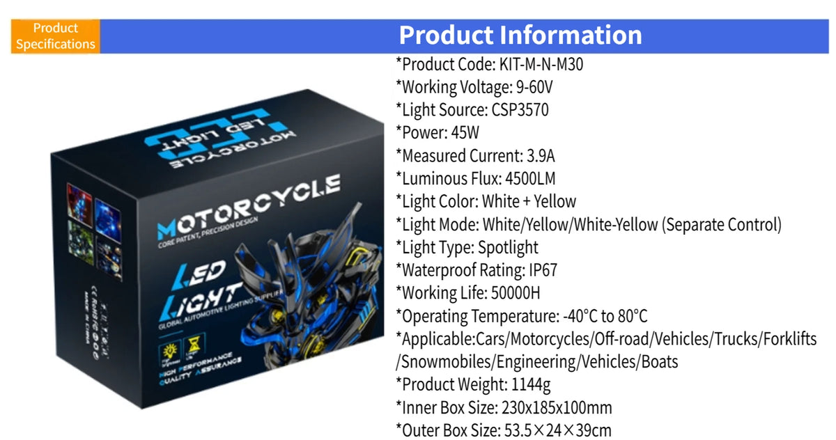 Motorcycle Headlight Fog Lamp Kit for Night Riding (Wide Temperature Range)