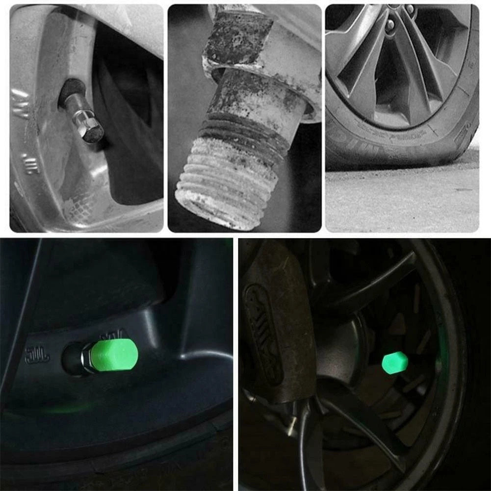 4X Luminous Tire Valve Caps for Vehicle Wheel Glow Dust Cover Kit