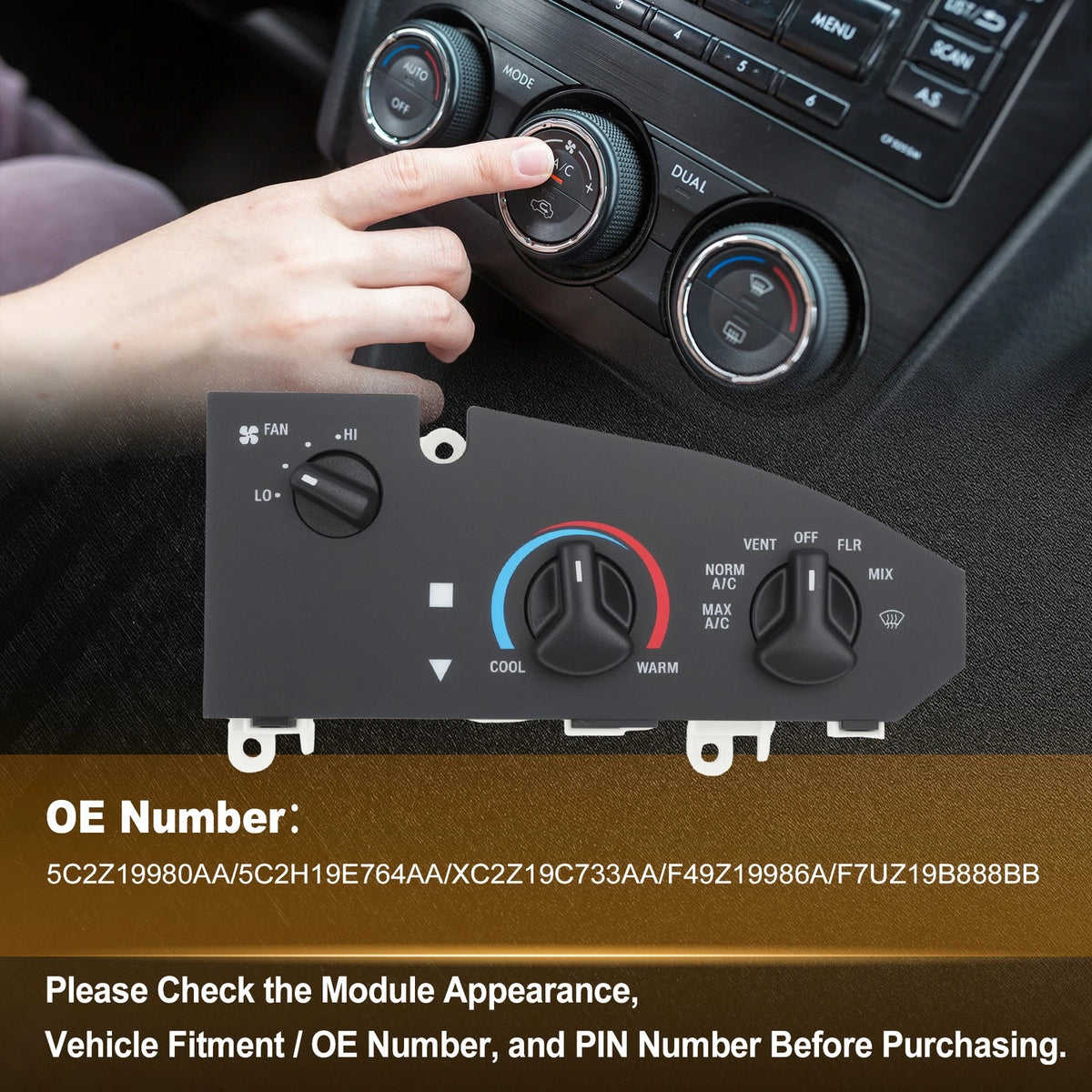 3 Knob AC Heater Climate Control Panel 5C2H19E764AA for Ford E150 E250 (2005–2014)