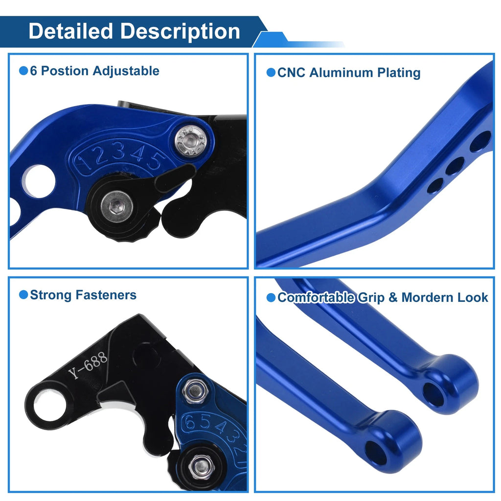 Short Brake Clutch Levers for Yamaha MT07 (2014–2022) Solid Blue 1 Pair