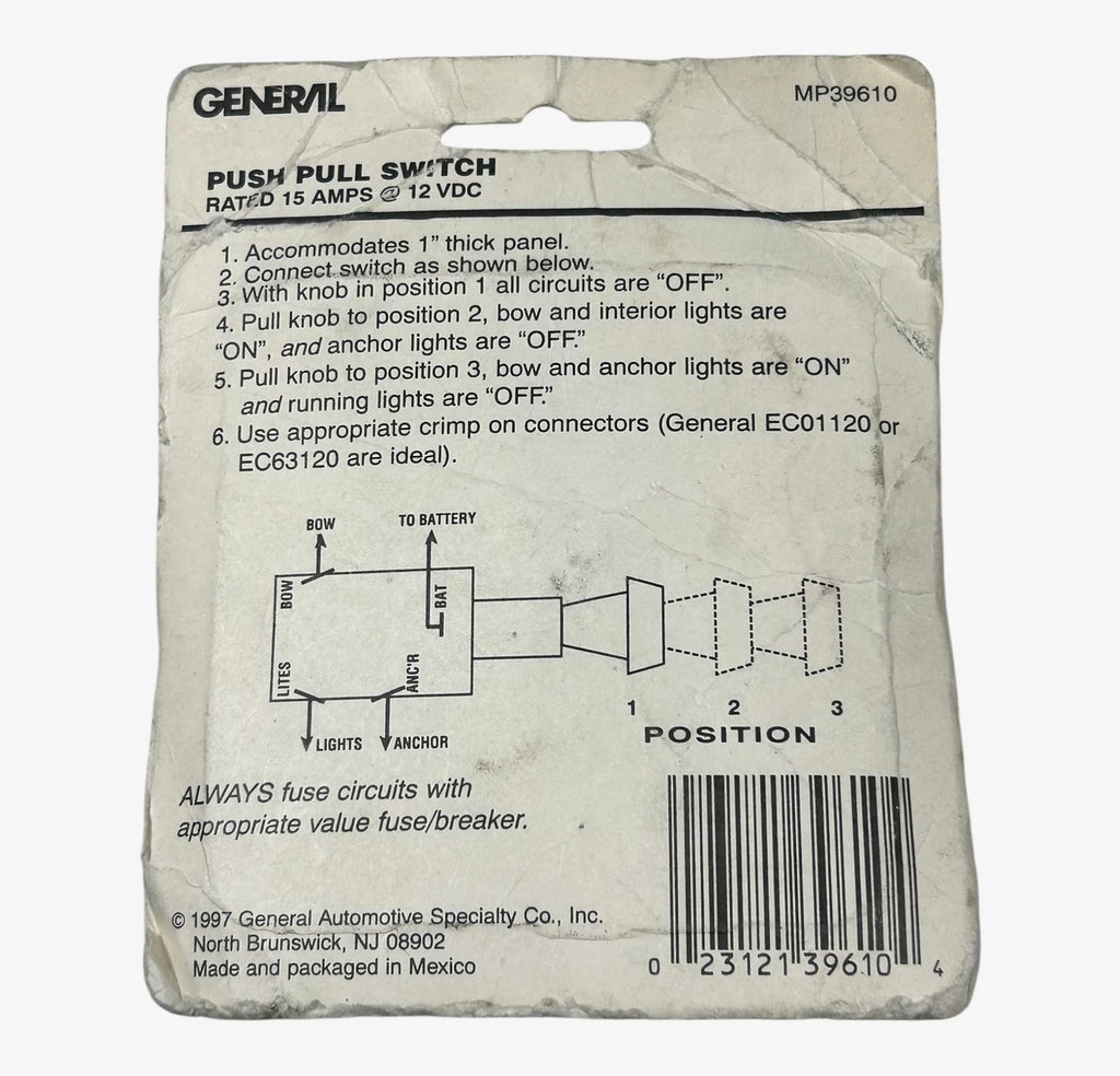 Push Pull Switch Assembly for General Marine MP39610 (OEM)