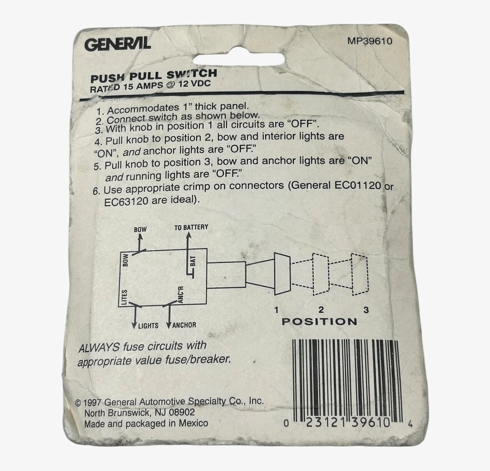 Push Pull Switch Assembly for General Marine MP39610 (OEM)