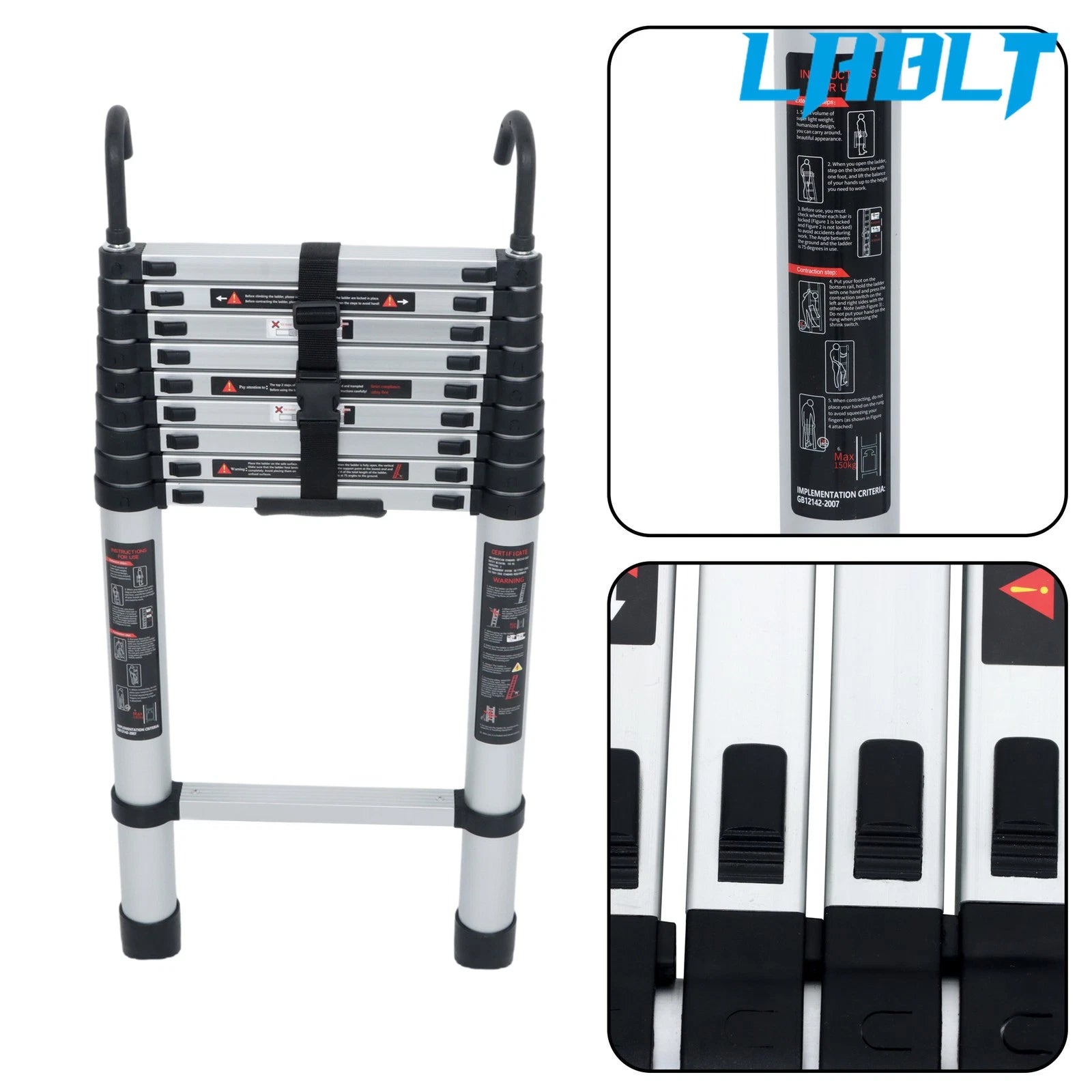 Telescoping Ladder 12.5 FT with Hooks for Multiple Uses