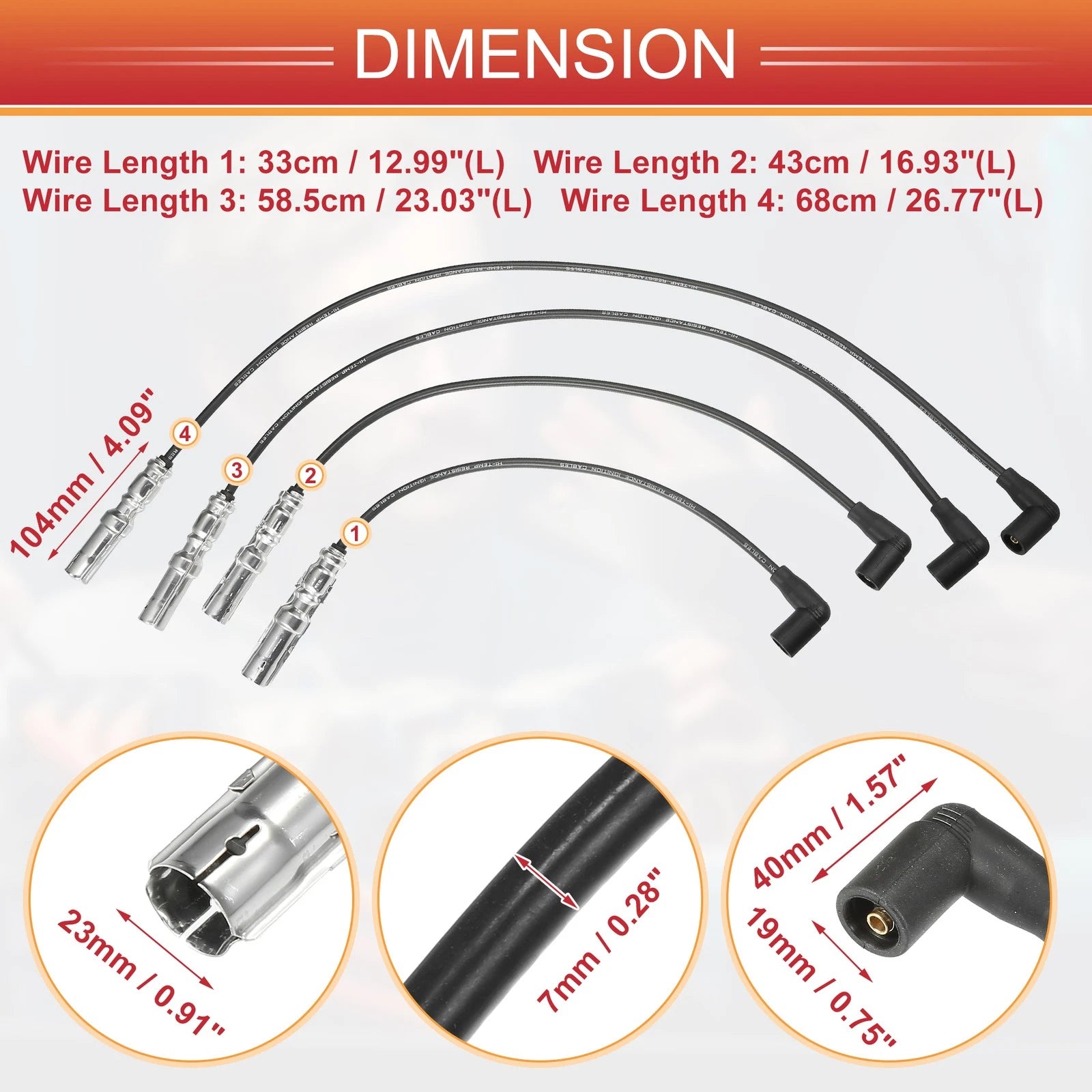 Ignition Coil Cable Set (4 Pcs) Replacement for Volkswagen Lupo (1998–2005)