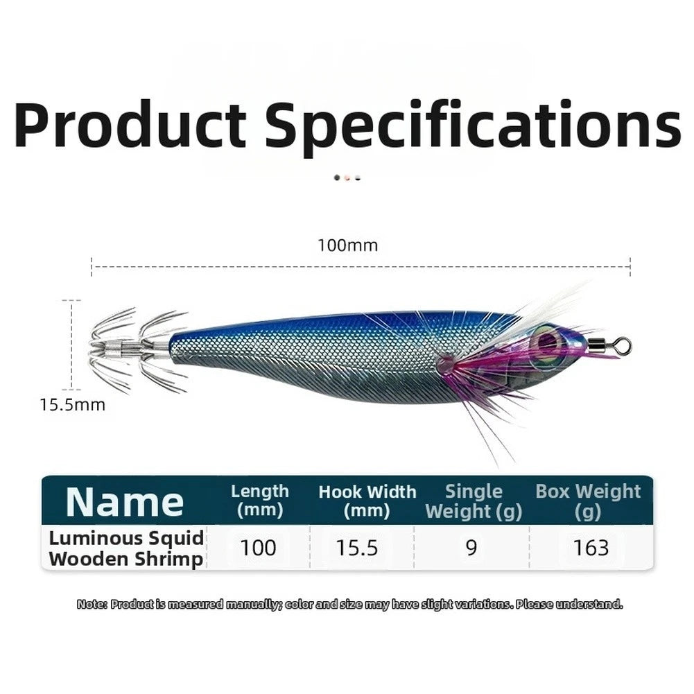 10cm Glow in Dark Squid Jig Fishing Lures with Rattles and Double Layer Hooks