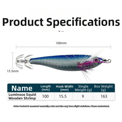 10cm Glow in Dark Squid Jig Fishing Lures with Rattles and Double Layer Hooks