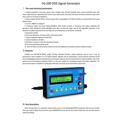 FG 200 Signal Generator Blue Metal Unit with 15 Waveform Output BNC Cable