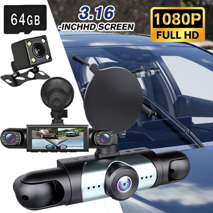 360° 4 Channel Dash Cam for Universal Vehicles (1080P, Loop Recording, 64GB SD)