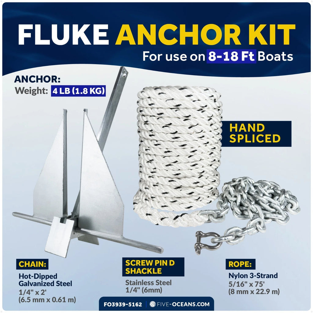 4 lb Fluke Anchor Kit for Boat (Five Oceans)
