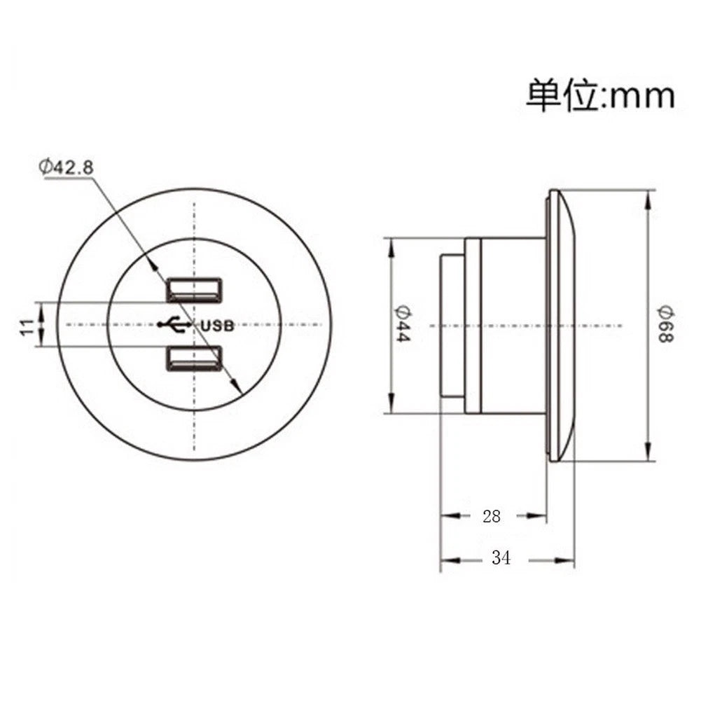 Dual USB Charger for Low Voltage Applications 12V 24V 29V 5V 2A