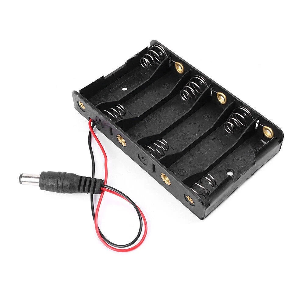 6 x AA 9V Battery Holder Box Case Wire DC 5.52.1mm Plug For Arduino Black