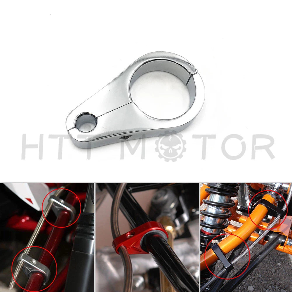 25mm Chrome Motorcycle Brake Line Clutch Cable Handlebar Frame Clamp Clips