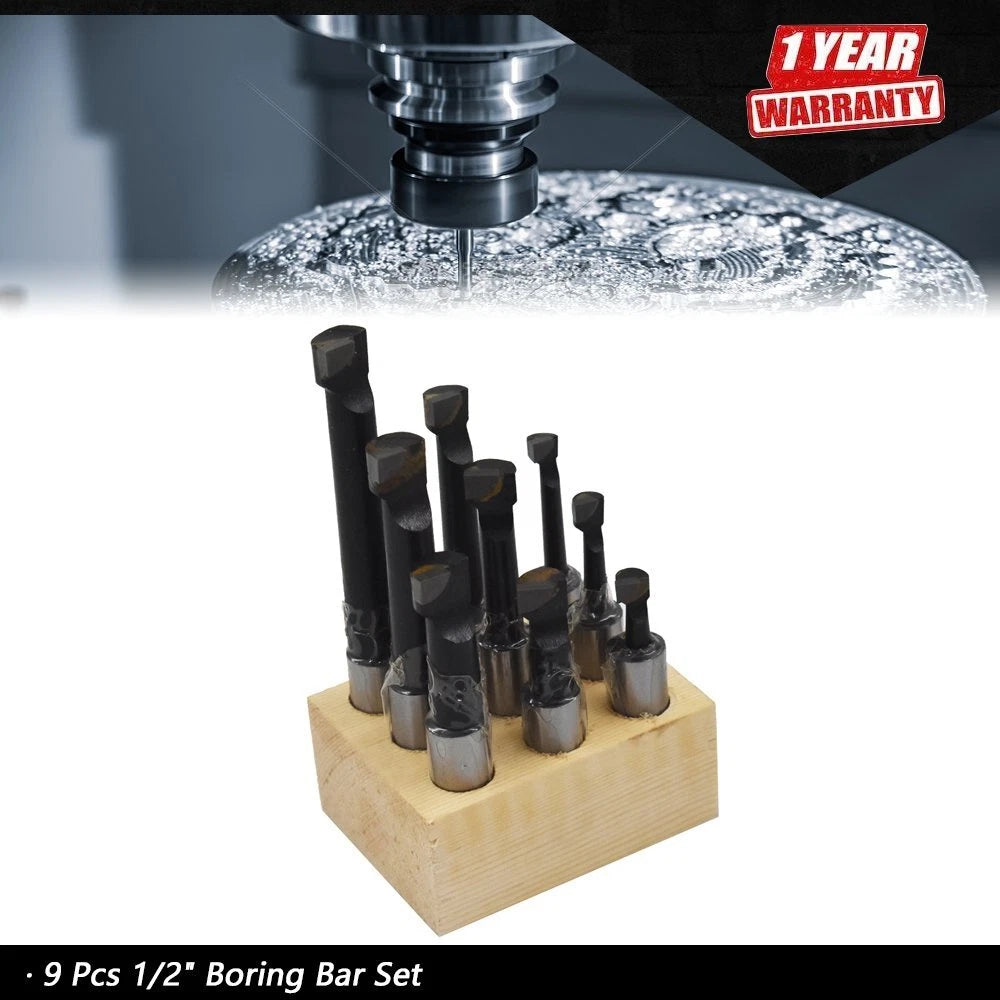 9-Pc 1/2" Boring Bar Set for Lathe Tool (Carbide Tipped)