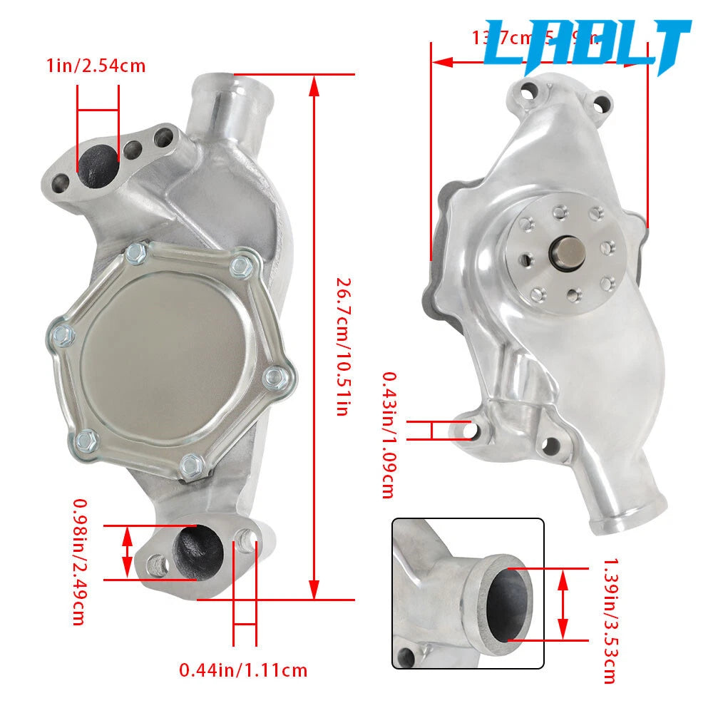 High Volume Water Pump for Chevy SBC 283 327 350 (Polished Aluminum)