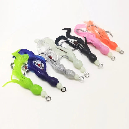 6/0 Silicone Squid Hook for Saltwater Fishing Lure with Glow Beads