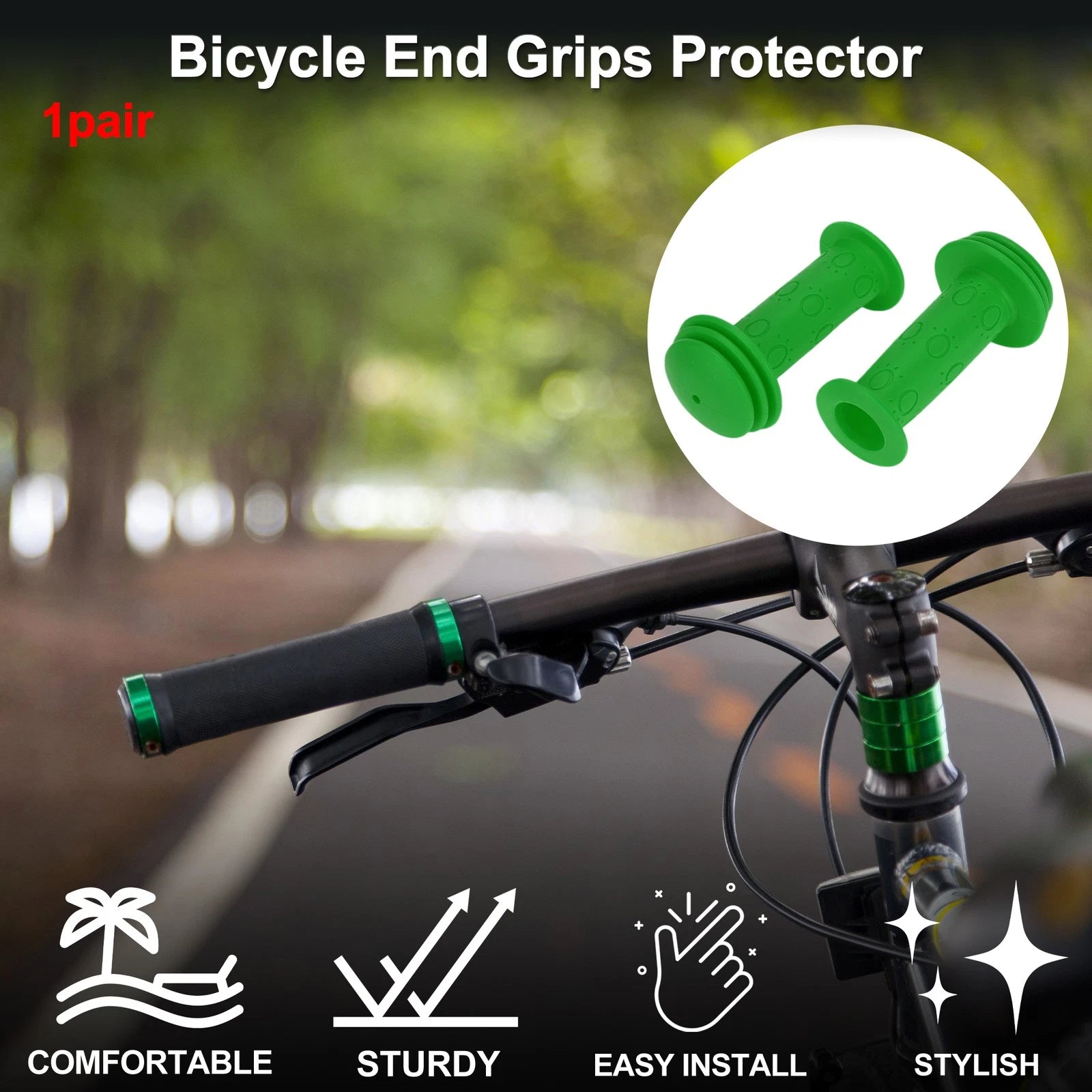 Bike Handlebar Grips 95mm Lightweight End Grip Protector Green 1 Pair for MTB