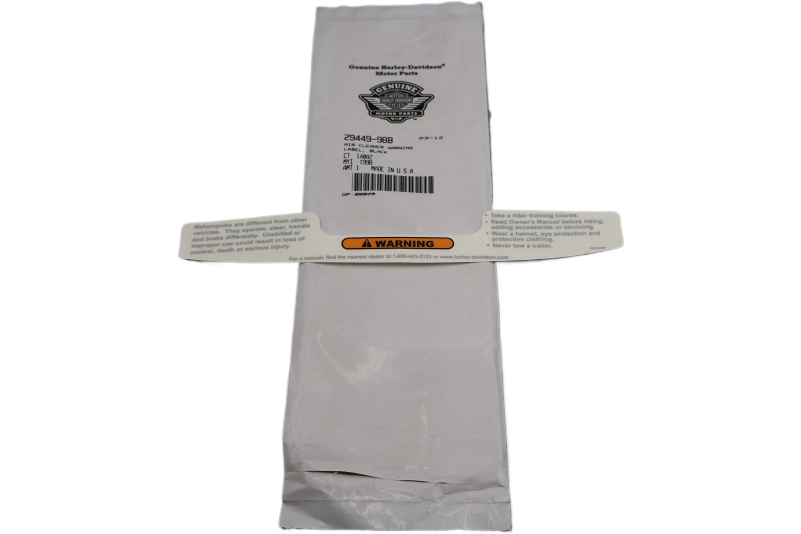 OEM Air Cleaner Warning for Harley-Davidson Softail & Dyna (1999–2005)