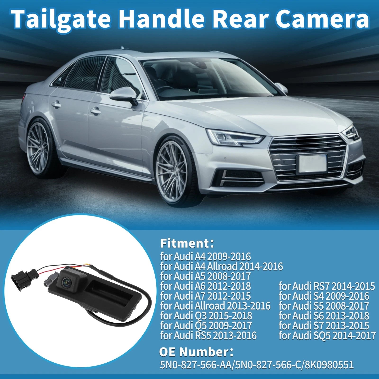 Tailgate Handle Rear Backup Camera for Audi A4 A5 A6 A7 Q3 Q5 (2010–2023)