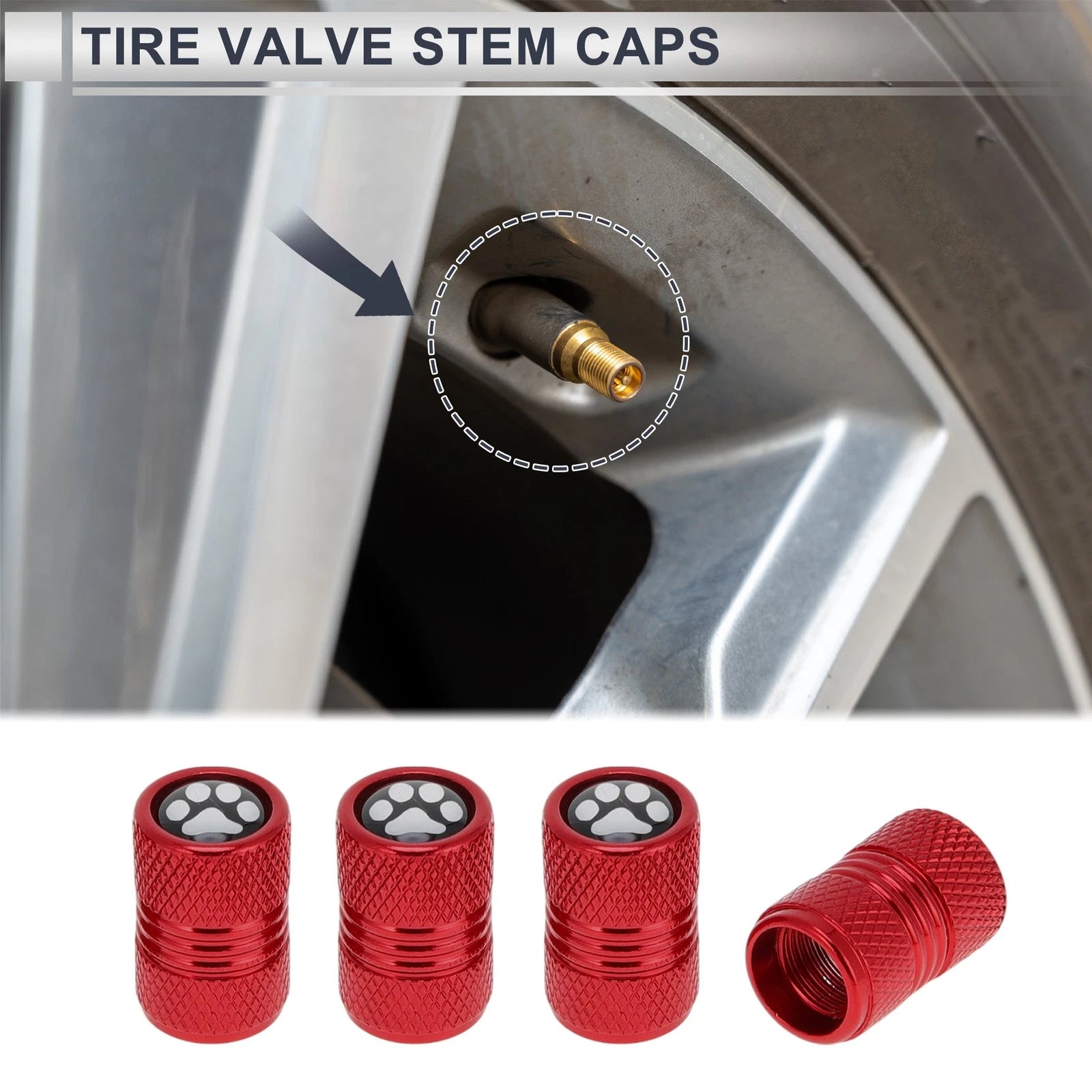 Tire Valve Stem Caps Replacement Dust Covers Red for Motorbike Bicycle (4 Pcs)