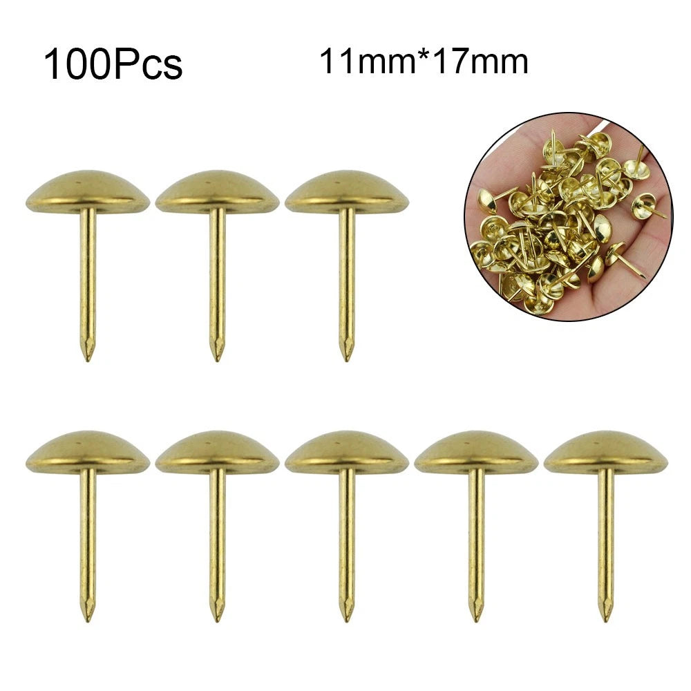 100Pcs Decorative Upholstery Nails Pins Sofa Tacks Studs Gold 11x17mm