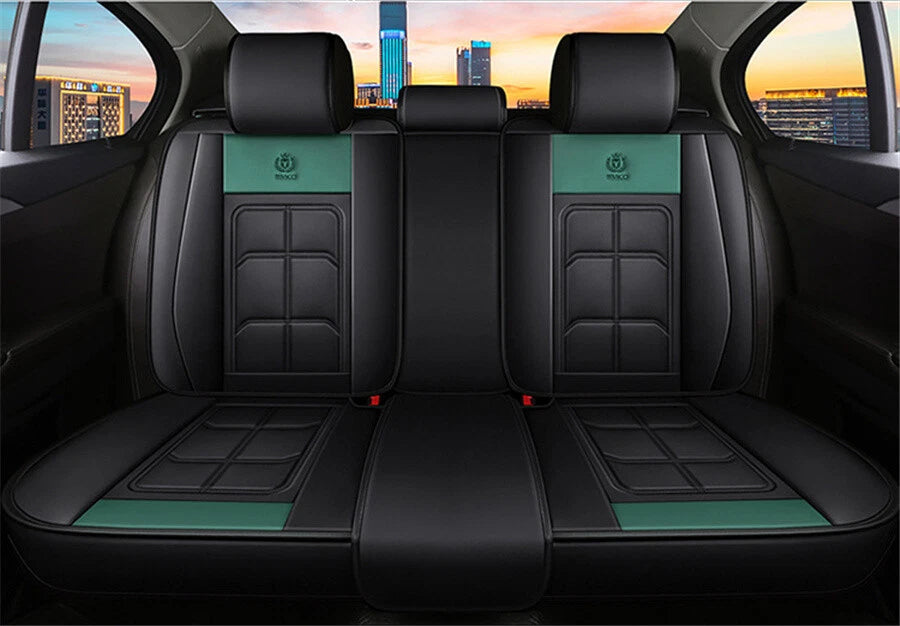 Full Set of Universal Green Black Leather Car Seat Covers