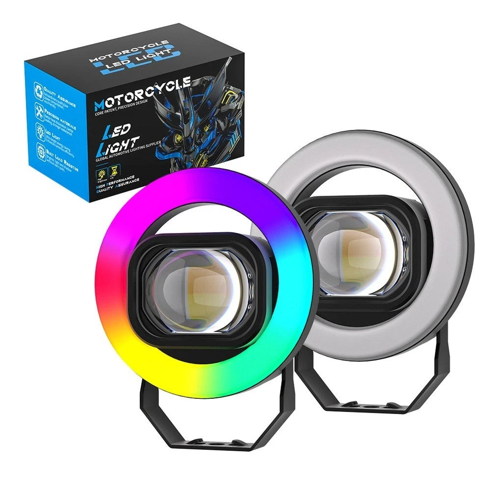 Round LED Ring Light for Motorcycle (Waterproof, Dual Color White Yellow)