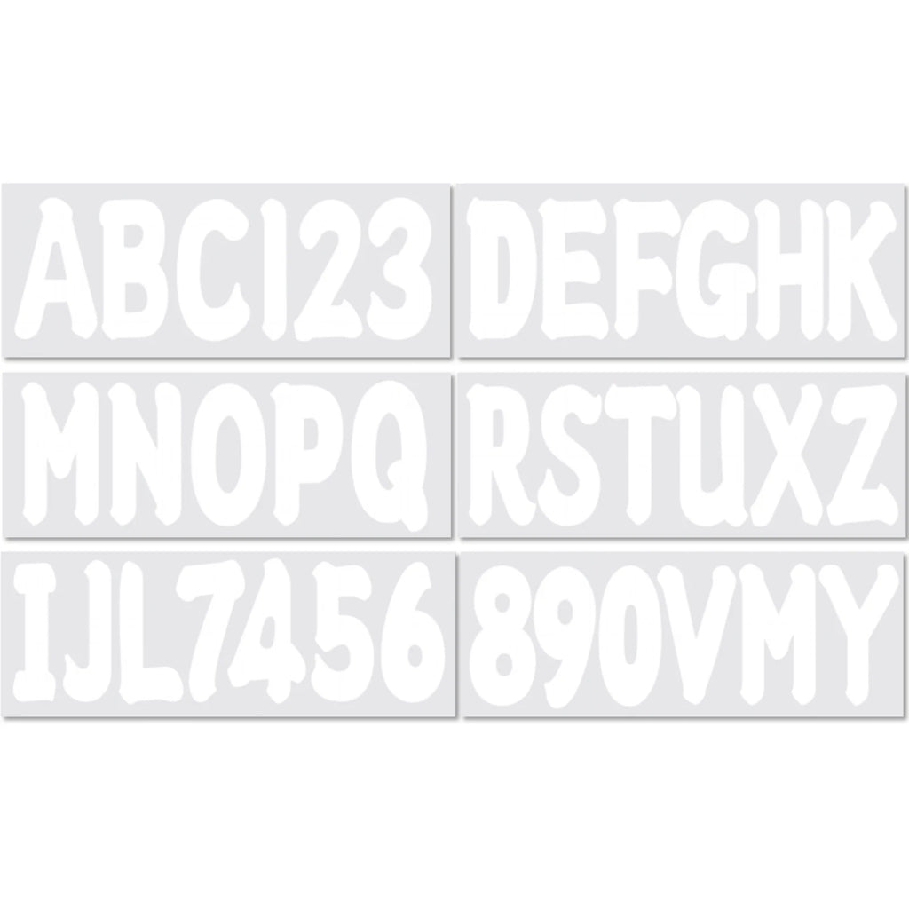 Set of 4 White Decal Letters & Numbers for Boat Registration (A-Z, 0-9)