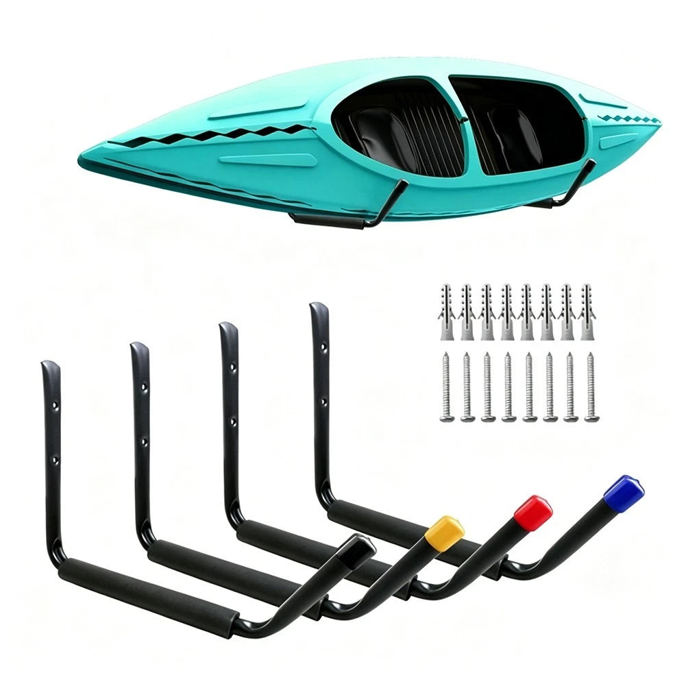 4 Pack Wall Mounted Hooks for Kayak Surfboard Canoe Skis Ladders (45 kg Max)