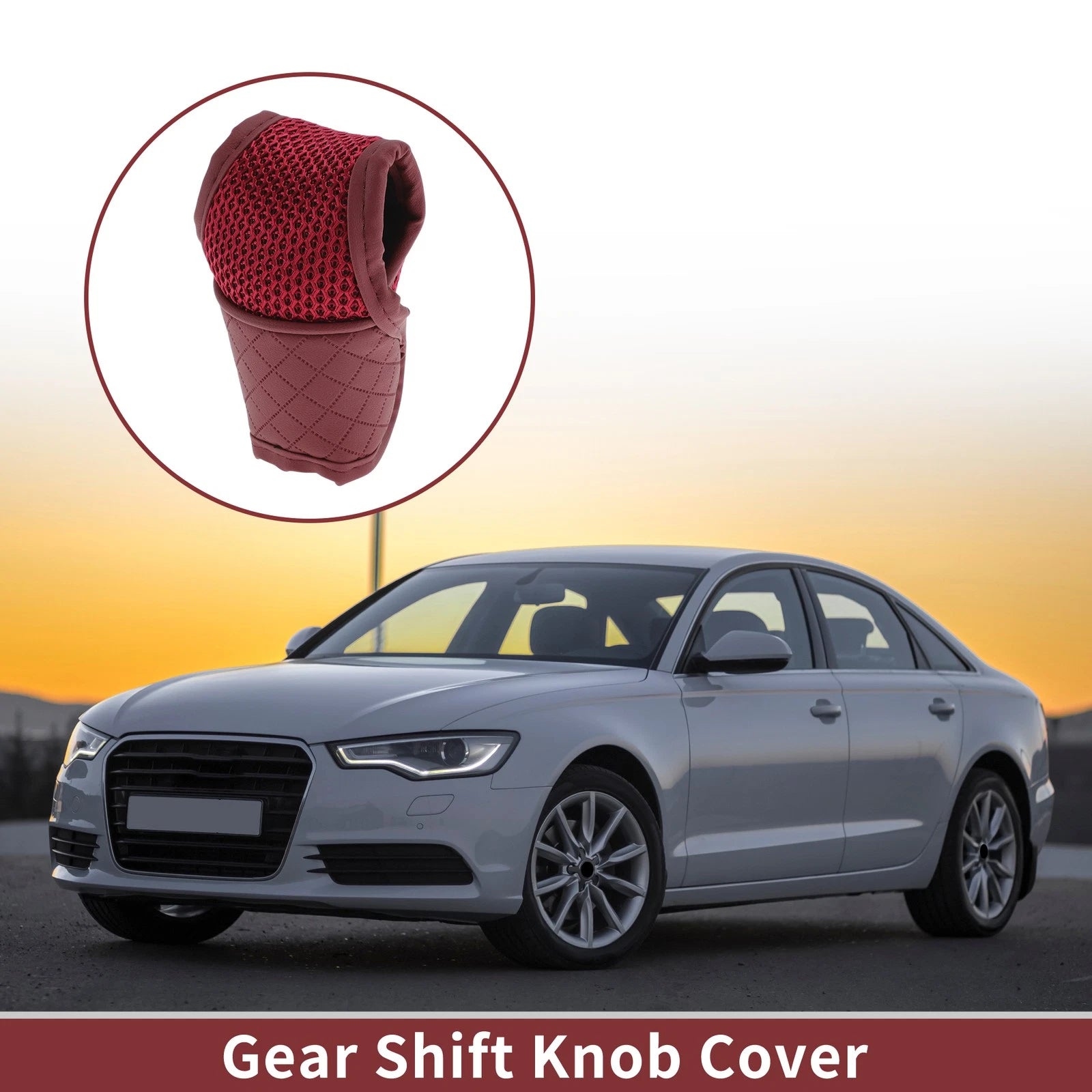 Gear Shift Knob Cover for Car SUV RV T-Shaped Hook Loop Polyester PU Red