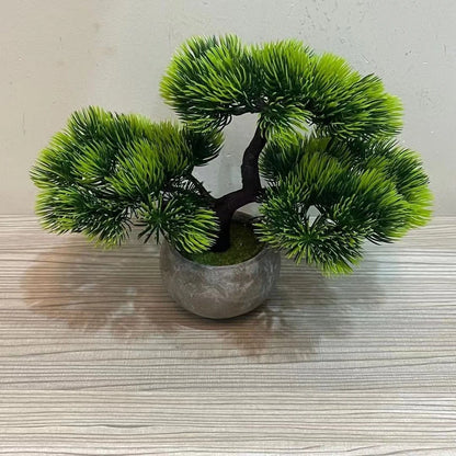 Artificial Bonsai Faux Pine Tree 22cm for Indoor Desk Shelf Decor