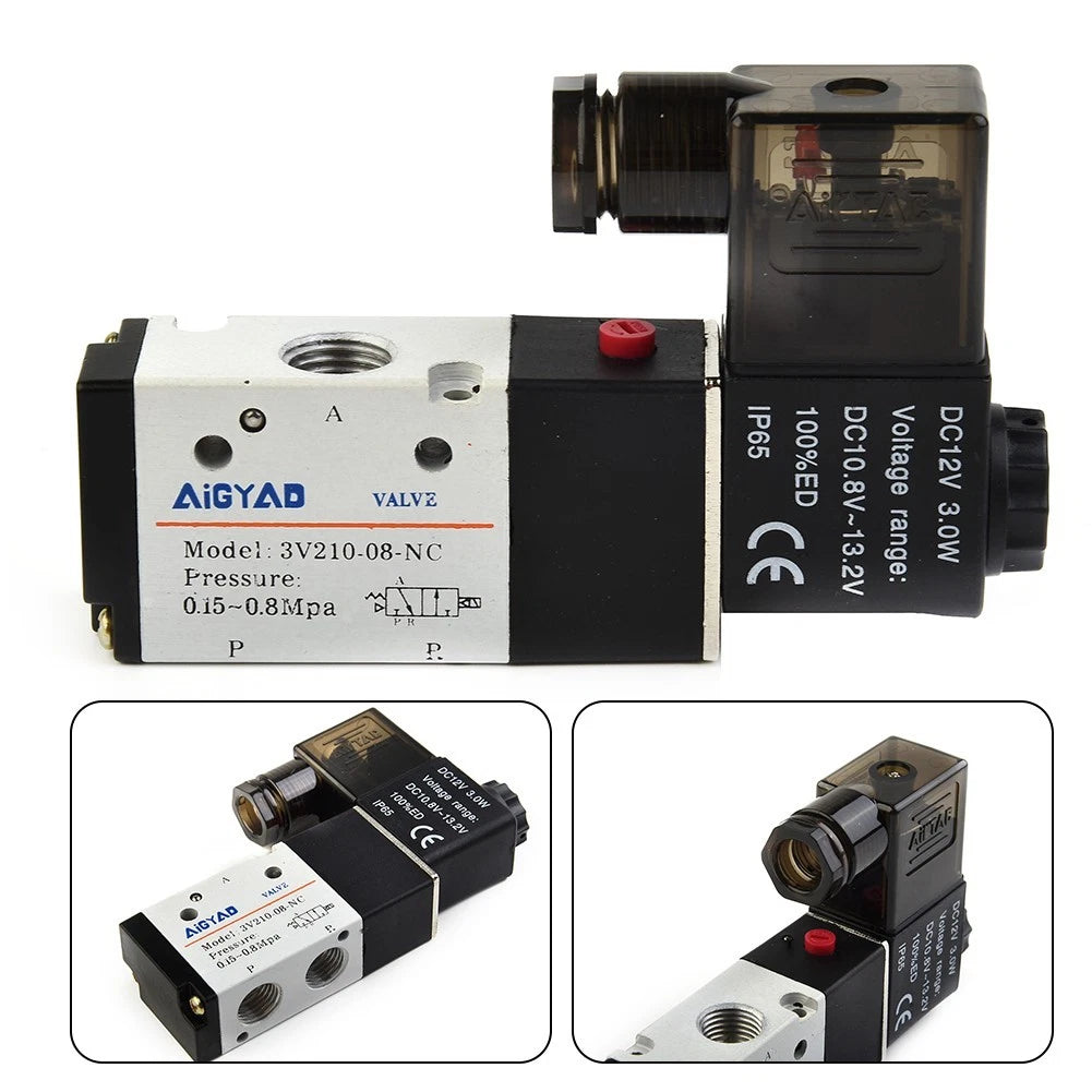2X Air Pneumatic Solenoid Valve 3-Way 1/4 PT DC 12V 0.15-0.8MPa