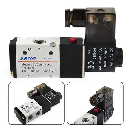 2X Air Pneumatic Solenoid Valve 3-Way 1/4 PT DC 12V 0.15-0.8MPa