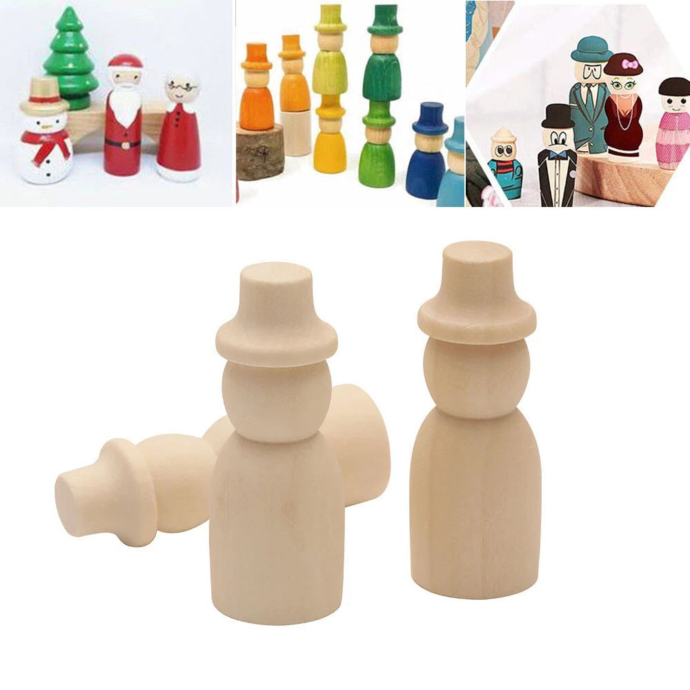 Set of 5 Unpainted Wooden Peg Dolls Toy Figures 65x25mm