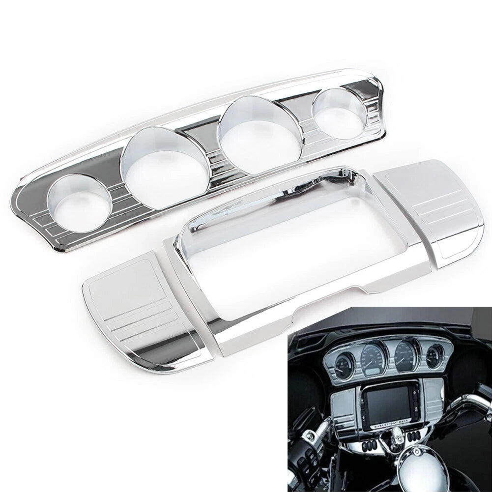 Chrome Tri Line Gauge Stereo Accent Trim Covers for Harley Electra Glide (2014–2023)