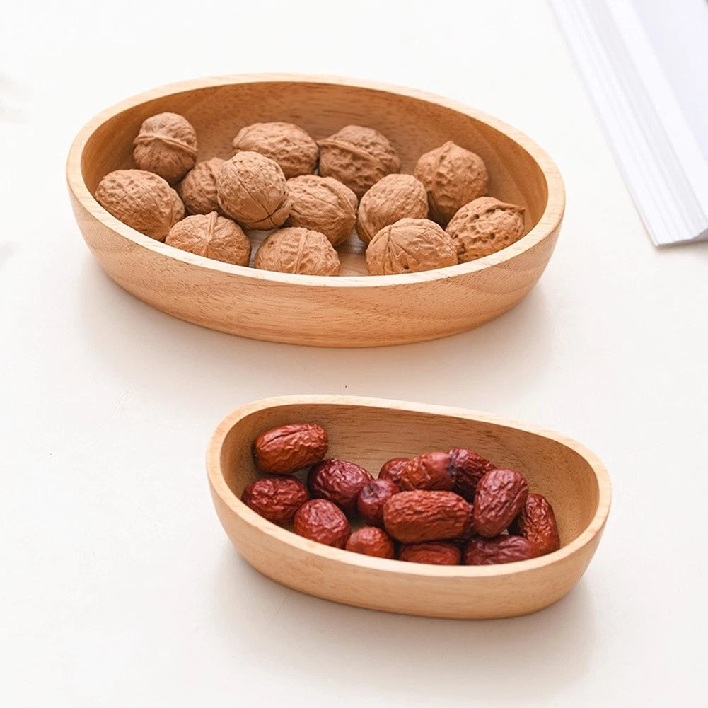 Natural Rubber Wood Boat Shape Tray for Dining Table Service