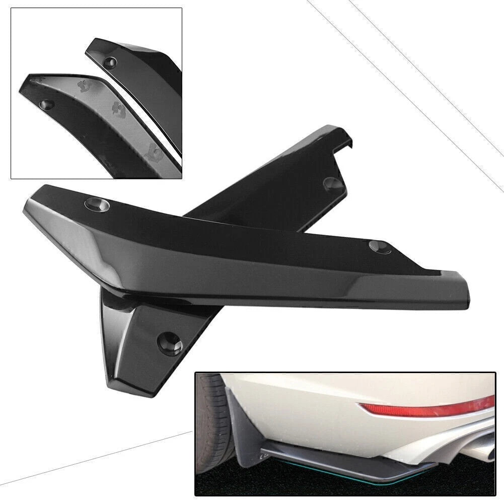 2X Anti-Scratch Rear Bumper Lip Wrap Diffuser Splitter Canard Black