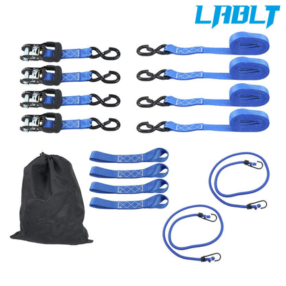 Set of 4 Ratchet Straps 1.6"×15' with S Hooks - 5208 lbs Break Strength