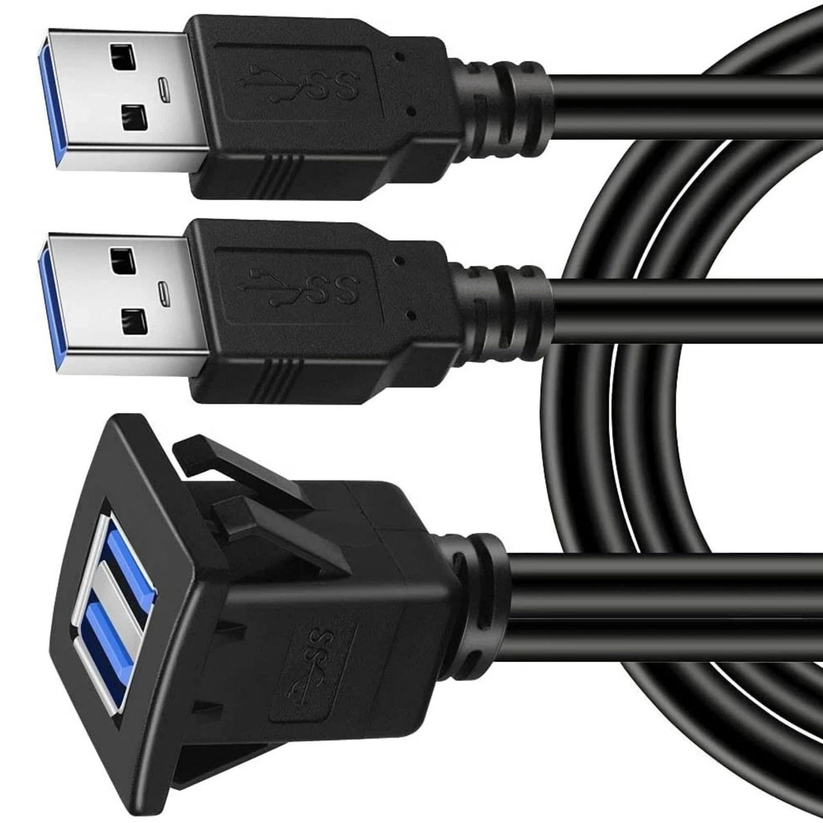 USB 3.0 Dual Port Flush Mount Panel Extension Cable for Car Boat Vehicle