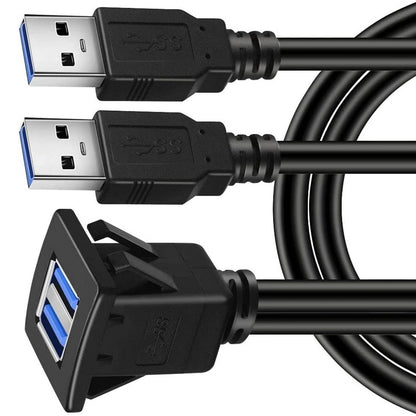 USB 3.0 Dual Port Flush Mount Panel Extension Cable for Car Boat Vehicle